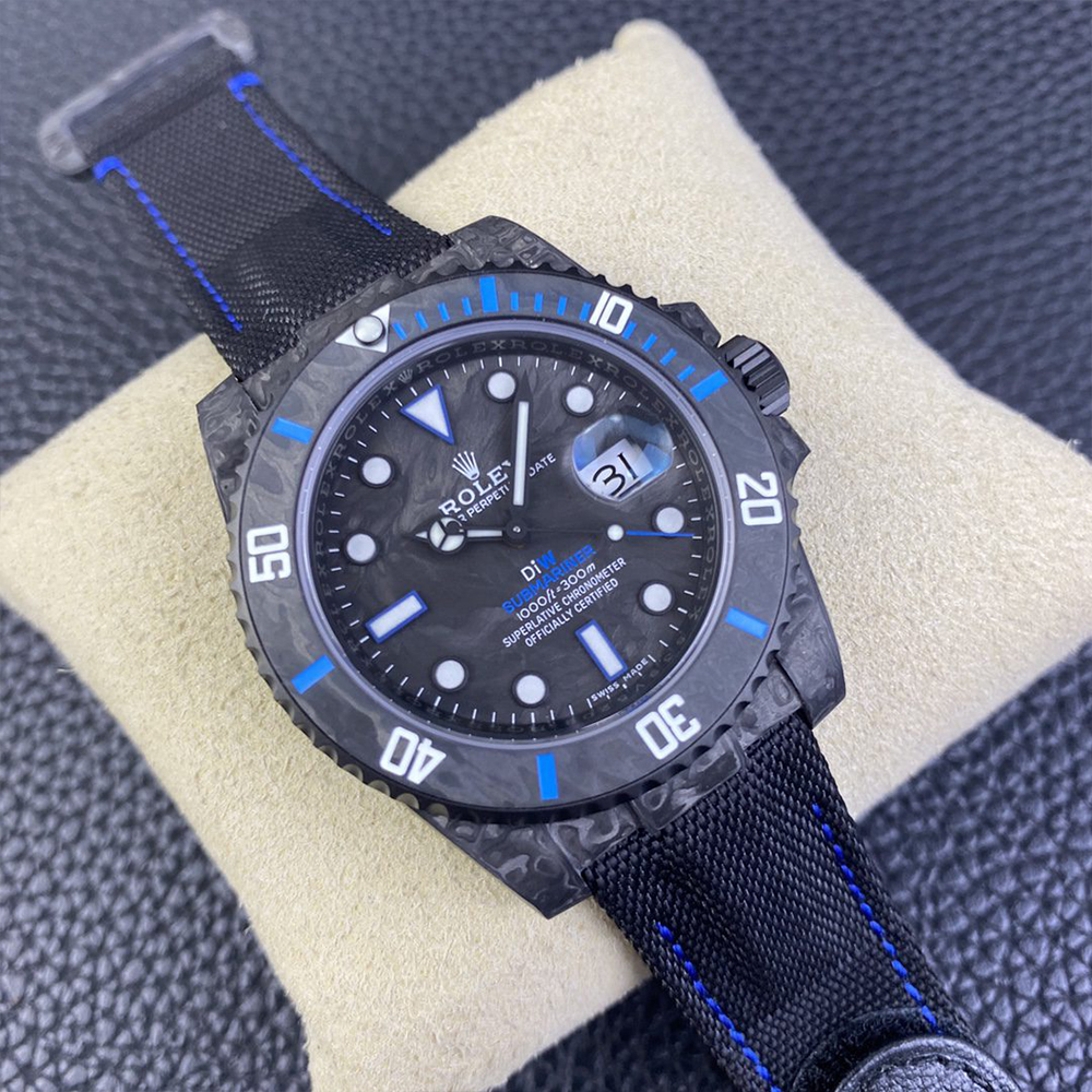 DIW 커스텀 롤렉스 서브마리너 블랙 카본 케이스 카본 블루 다이얼 40mm 116610